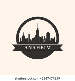 EEUU Estados Unidos de América Anaheim moderno diseño del paisaje de la ciudad. Icono de estado plano vector Panorama de California con formas abstractas de monumentos, rascacielos, panorama, edificios