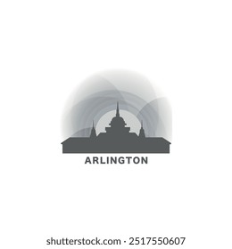 USA United States of America Arlington modern city landscape skyline logo. Panorama vector flat US Texas state icon with landmarks, skyscraper, panorama, buildings at sunrise, sunset, night