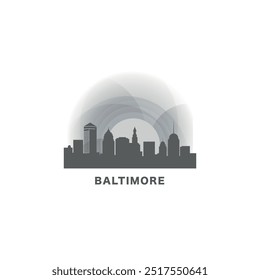 USA United States of America Baltimore modern city landscape skyline logo. Panorama vector flat US Maryland state icon with landmarks, skyscraper, panorama, buildings at sunrise, sunset, night