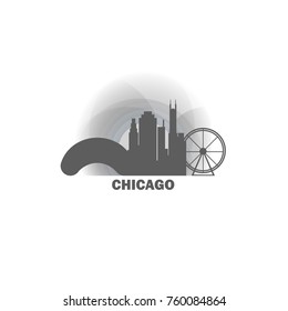 USA United States of America Chicago black white sunrise sunset city panorama landscape skyline flat icon logo