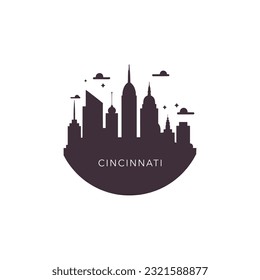 USA United States of America Cincinnati city logo with abstract shapes of landmarks. Isolated vector skyline silhouette icon