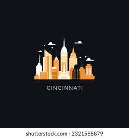 USA United States of America Cincinnati city logo with abstract shapes of landmarks. Isolated vector skyline silhouette icon