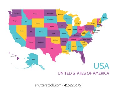 USA - United States of America - colored vector map with the division into parts. 