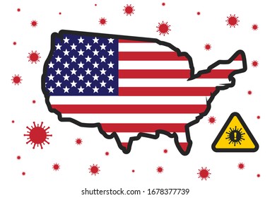 USA united states of america in danger of corona covid virus vector illustration of usa map with flag