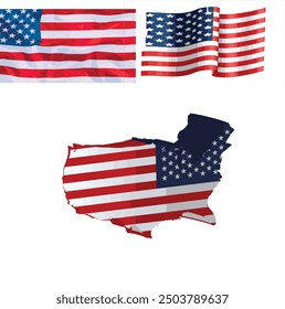 USA [ United States Of America } Flag And Map.