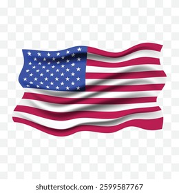 USA united states of America flag for 4th July. Creative American waving flag png transparent background. US flag emoji or icon illustration