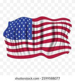 USA united states of America flag for 4th July. Creative American waving flag png transparent background. US flag emoji fabric icon illustration