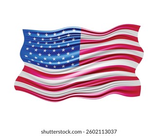 USA united states of America flag for 4th July. Creative American waving flag png transparent background. US flag silk fabric emoji icon illustration