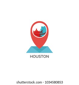 USA United States of America Houston map city pin point geolocation modern skyline shape pointer vector flat logo icon illustration