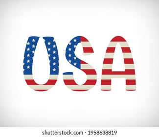 USA - United States of America Independence day typographic design for t shirt, mug,  poster, brochure, greeting card template. USA flag text. American symbol. Vector illustration.