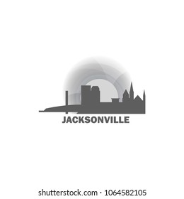 USA United States of America Jacksonville city skyline landscape silhouette vector logo icon. Cool urban horizon illustration concept