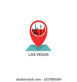 USA United States of America Las Vegas map city pin point geolocation modern skyline illustration. Pointer vector flat logo web icon