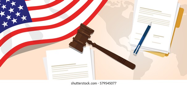 USA United States of America law constitution legal judgment justice legislation trial concept using flag gavel paper and pen