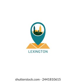 USA United States of America Lexington city map pin point geolocation modern skyline vector logo icon isolated illustration. US Kentucky state  pointer emblem with landmarks and building silhouettes