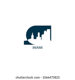 USA United States of America Miami city skyline landscape silhouette vector logo icon. Cool urban horizon illustration concept