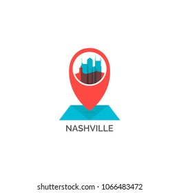 USA United States of America Nashville city skyline landscape night silhouette vector logo icon. Cool urban horizon map pin point geolocation illustration concept