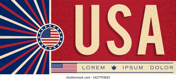 USA United States of America Patriotic Banner design, typographic vector illustration, American Flag colors