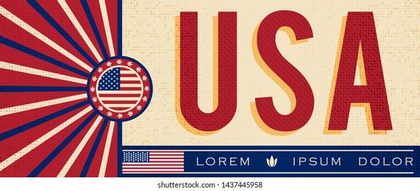 USA United States of America Patriotic Banner design, typographic vector illustration, American Flag colors