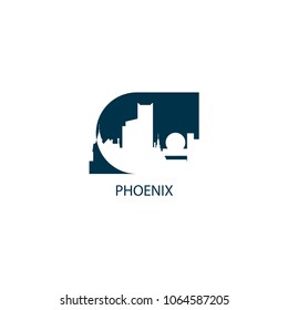 USA United States of America Phoenix city skyline landscape silhouette vector logo icon. Cool urban horizon illustration concept