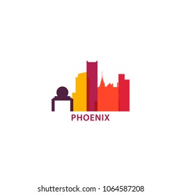 USA United States of America Phoenix city skyline landscape silhouette vector logo icon. Cool urban horizon illustration concept