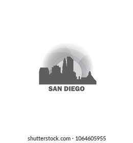 USA United States of America San Diego city skyline landscape silhouette vector logo icon. Cool urban horizon illustration concept