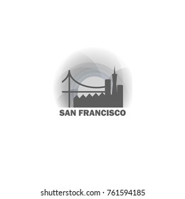 USA United States of America San Francisco black white sunrise sunset city panorama landscape horizon buildings skyline flat icon logo