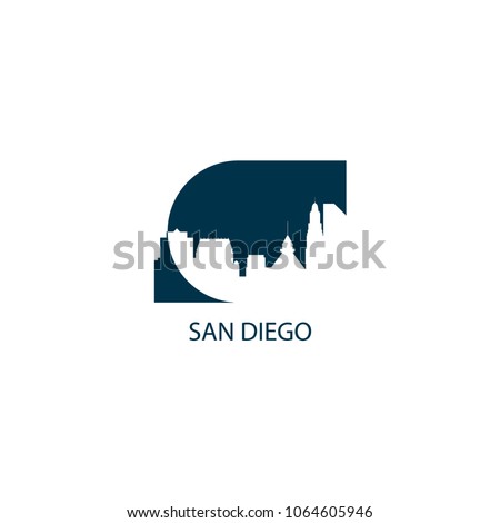 USA United States of America San Diego city skyline landscape silhouette vector logo icon. Cool urban horizon illustration concept