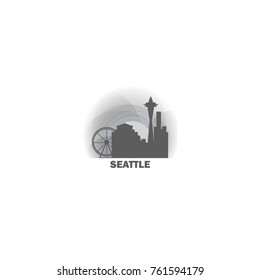USA United States of America Seattle black white sunrise sunset city panorama landscape horizon buildings skyline flat icon logo