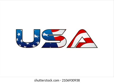 USA United States of America Text Logo with American Flag design template, vector illustration.