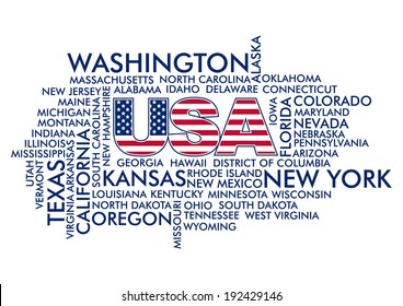 USA - United States of America Word Cloud tag concept - vector illustration