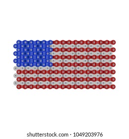 USA, United States or American Flag Made of Vector Bike or Bicycle Chain. Realistic Detailed Bike Chain Links.