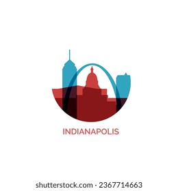 USA United States Indianapolis cityscape skyline city panorama vector flat modern logo icon. US Indiana American county emblem idea with landmarks and building silhouette