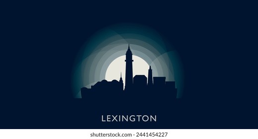 USA United States Lexington cityscape skyline city panorama vector flat modern banner illustration. US Kentucky state emblem idea with landmarks and building silhouette at sunrise sunset night