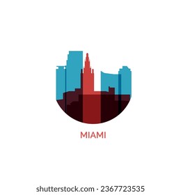 USA United States Miami cityscape skyline capital city panorama vector flat modern logo icon. US Florida American county emblem idea with landmarks and building silhouette