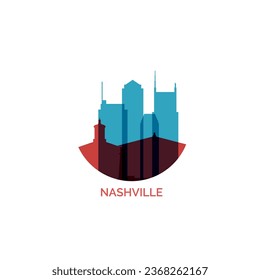 USA United States Nashville cityscape skyline city panorama vector flat modern logo icon. US Tennessee American county emblem idea with landmarks and building silhouette