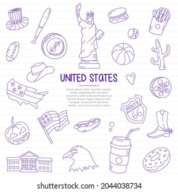 usa united states nation or country doodle hand drawn with outline style on paper books line