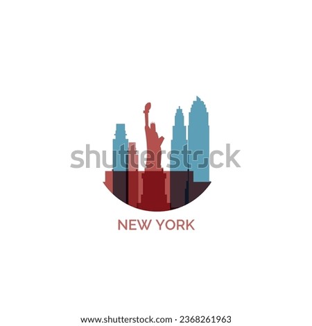 USA United States New York cityscape skyline city panorama vector flat modern logo icon. US American Big Apple city emblem idea with landmarks and building silhouette