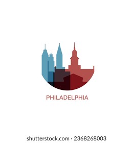 USA United States Philadelphia cityscape skyline city panorama vector flat modern logo icon. US Pennsylvania Commonwealth American emblem idea with landmarks and buildings