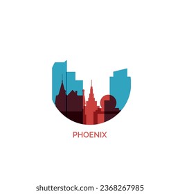 USA United States Phoenix cityscape skyline city panorama vector flat modern logo icon. US Arizona American county emblem idea with landmarks and building silhouette
