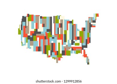 USA United States Rectangular Abstract Map. Vector Design