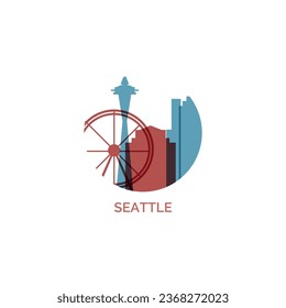 USA United States Seattle cityscape skyline city panorama vector flat modern logo icon. US Washington King county emblem idea with landmarks and building silhouette