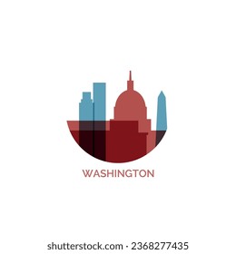 USA United States Washington DC cityscape skyline city panorama vector flat modern logo icon. US capital District of Columbia emblem idea with landmarks and building silhouette