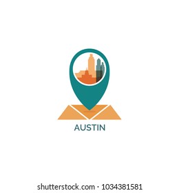 USA Unites States of America Austin map pin point geolocation pointer modern skyline shape vector logo icon illustration