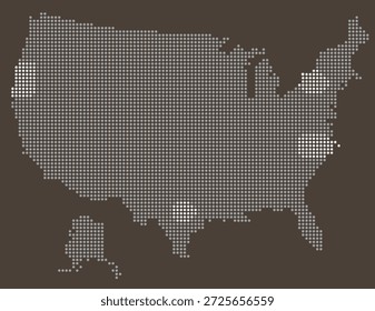 Mapa de población Urbana de EE. UU. con densidad de datos punteados y nodos de ciudad. USA mapa punteado. 