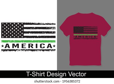 USA US American Green Thin line Flag Vector t-shirt design, Suitable for Military Clothes, Hats, Tactical Bags, Jackets, Backpacks 