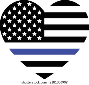 USA US Blue Line American Flag in Heart Shape