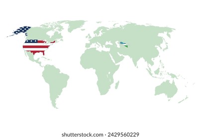 USA and Uzbekistan on world map