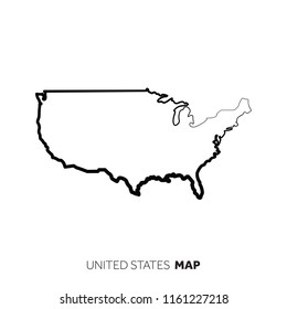 USA vector country map outline. Black line on white background