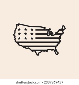 USA vector flag map outline icon with stars and stripes.