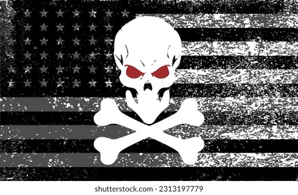 USA vector flag used style with skull skull and cross bones